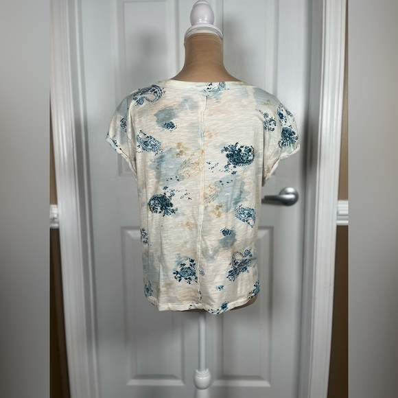 Pilcro Anthropologie Watercolor Paisley Floral Raw Seamed 100% Cotton Tee sz M - Picture 8 of 10